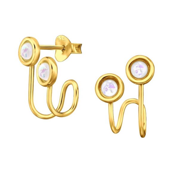 14k Vermeil Gold Semi Precious Double Opal Earrings - Picture 1 of 17